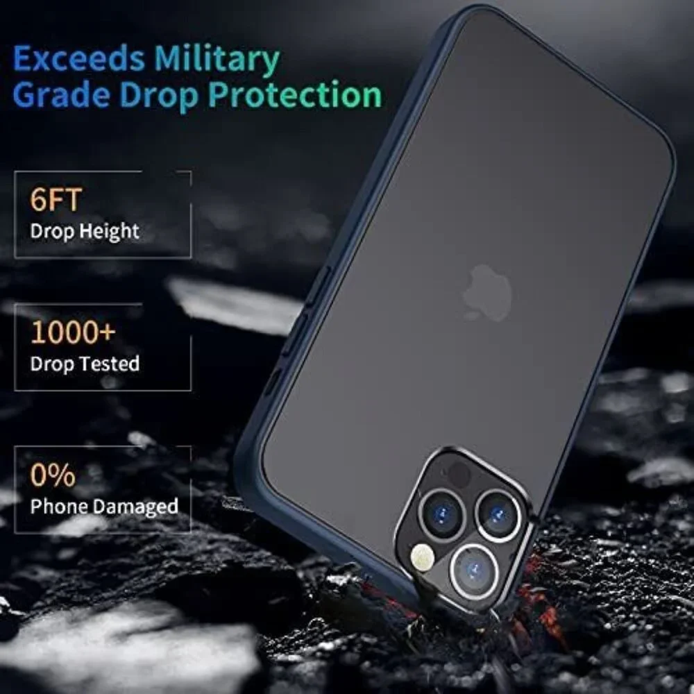 Case for iPhone 13 Pro Max 6.7-Inch military grade blue trim smoke gray